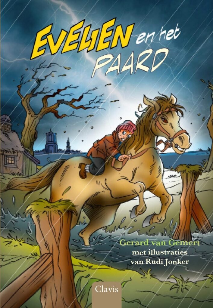 Tijdens de watersnoodramp probeert Evelien haar paard Paddy te redden. Een spannend deel uit Kleine helden van toen van Gerard van Gemert.